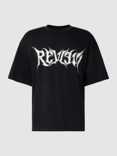 REVIEW Oversized T-Shirt mit TECHNO Label-Print in Black, Größe XS