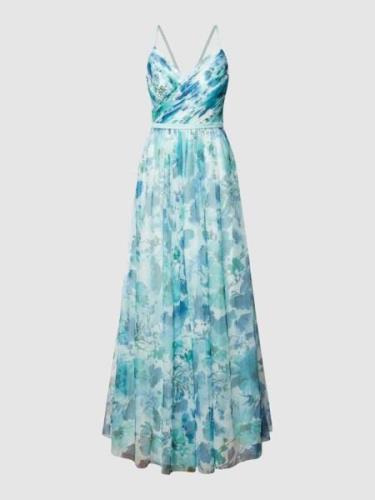 V.M. Abendkleid mit floralem Muster in Hellblau, Größe 32