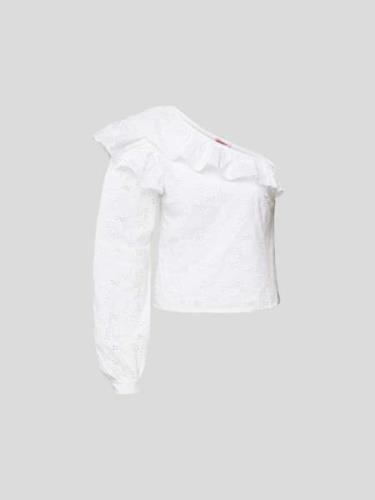 Custommade One-Shoulder-Bluse mit Volants in Weiss, Größe S
