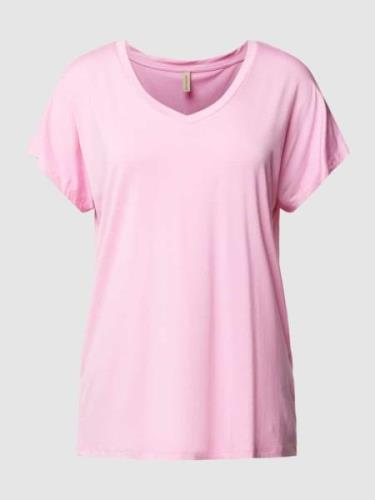 Soyaconcept T-Shirt mit V-Ausschnitt Modell 'Marica' in Pink, Größe XS