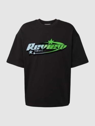 REVIEW Oversized T-Shirt mit Label-Print in Black, Größe XS