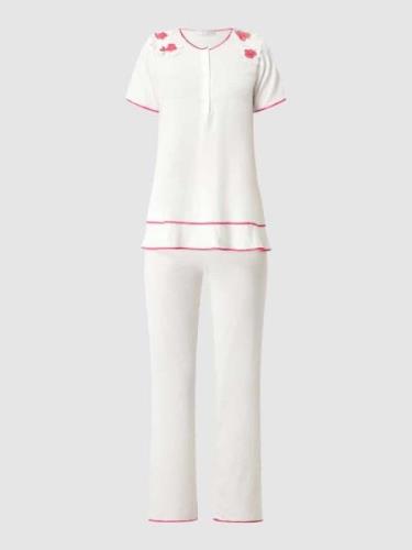 Chiara Fiorini Pyjama mit floralen Aufnähern in Offwhite, Größe 40