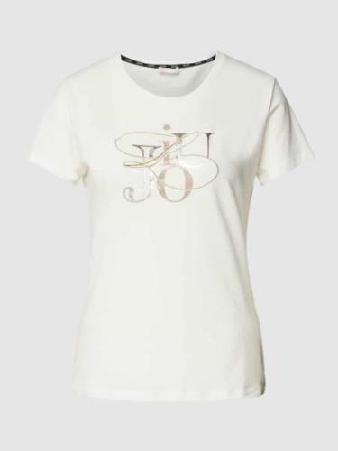 LIU JO SPORT T-Shirt mit Ziersteinbesatz in Weiss, Größe XL