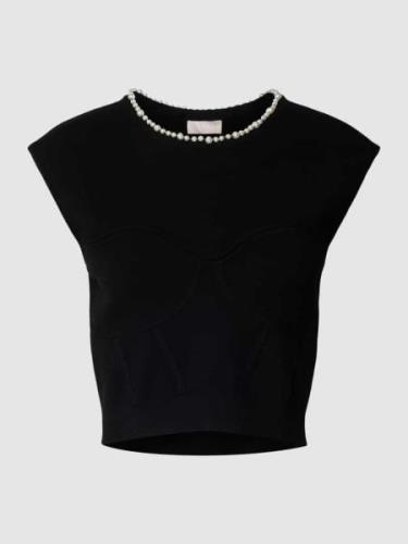 Liu Jo White Strickshirt mit Ziersteinbesatz in Black, Größe XS