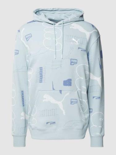 PUMA PERFORMANCE Hoodie mit Allover-Label-Muster in Hellblau, Größe L