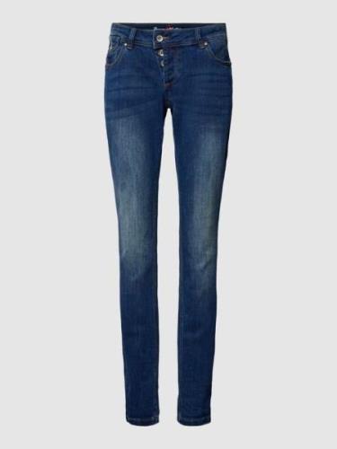 Buena Vista Jeans im Denim-Look mit Label-Patch und Used-Look in Dunke...