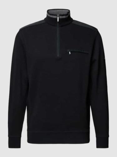 bugatti Sweatshirt mit Troyer-Kragen in Black, Größe S
