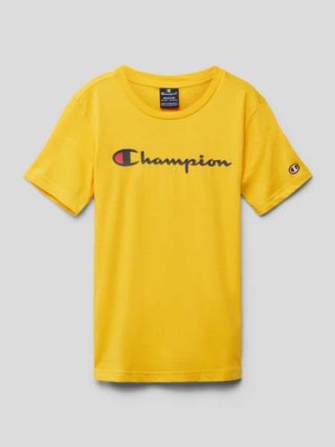 CHAMPION T-Shirt mit Logo-Print in Dunkelgelb, Größe 140