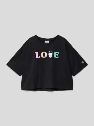 CHAMPION Cropped T-Shirt mit Statement-Print in Black, Größe 140