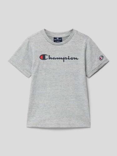 CHAMPION T-Shirt mit Label-Print in Mittelgrau Melange, Größe 104