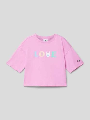 CHAMPION Cropped T-Shirt mit Statement-Print in Fuchsia, Größe 140