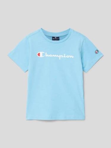 CHAMPION T-Shirt mit Label-Print in Hellblau, Größe 116