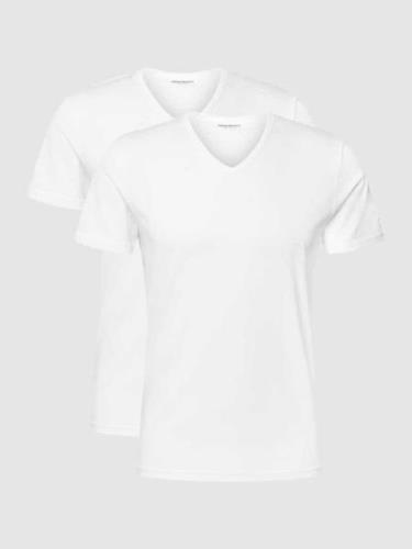 Emporio Armani T-Shirt mit V-Ausschnitt im 2er-Pack in Weiss, Größe S