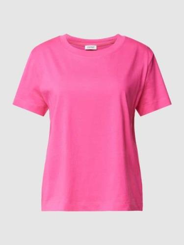 Esprit T-Shirt mit geripptem Rundhalsausschnitt in Pink, Größe S