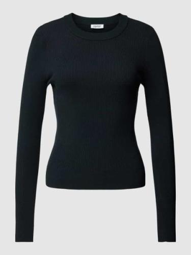 Esprit Pullover mit geripptem Rundhalsausschnitt in Black, Größe S