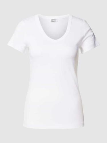 Esprit T-Shirt mit abgerundetem V-Ausschnitt in Offwhite, Größe XL