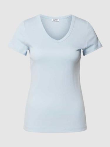 Esprit T-Shirt mit abgerundetem V-Ausschnitt in Hellblau, Größe S