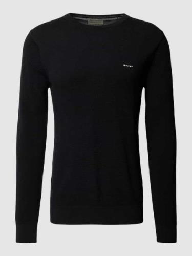 Gant Strickpullover mit Label-Stitching in Black, Größe 4XL