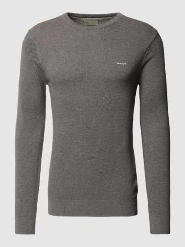 Gant Strickpullover mit Label-Stitching in Dunkelgrau Melange, Größe S