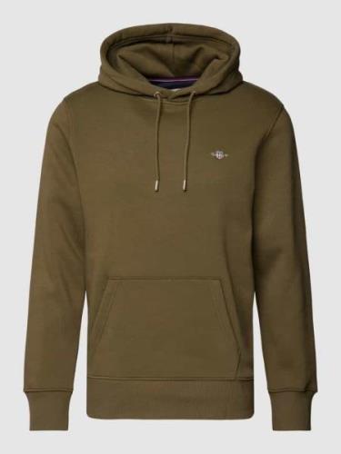 Gant Hoodie mit Label-Stitching Modell 'REG SHIELD' in Oliv, Größe XL