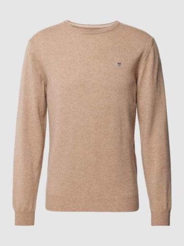 Gant Strickpullover mit Label-Stitching in Sand Melange, Größe S