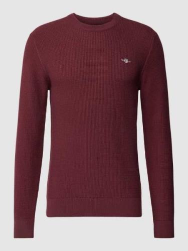 Gant Strickpullover mit Label-Stitching in Bordeaux, Größe S