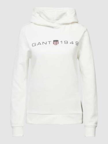 Gant Hoodie mit Label-Print in Ecru, Größe S