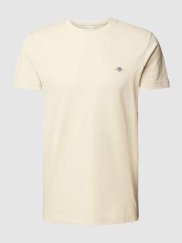 Gant T-Shirt mit Label-Stitching in Sand, Größe XL