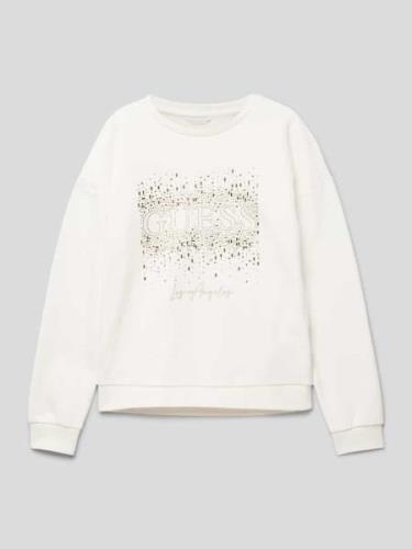 Guess Sweatshirt mit Label-Strasssteinbesatz in Offwhite, Größe 140