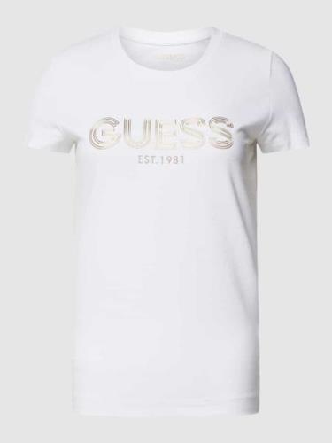 Guess T-Shirt mit Label-Applikation in Weiss, Größe L