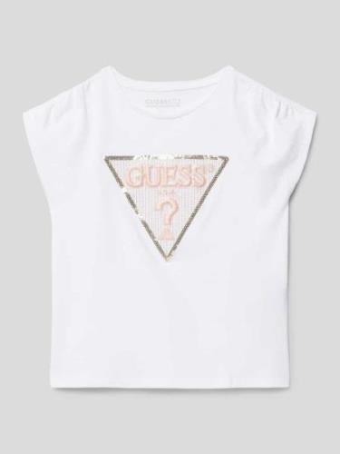 Guess T-Shirt mit Paillettenbesatz in Weiss, Größe 98