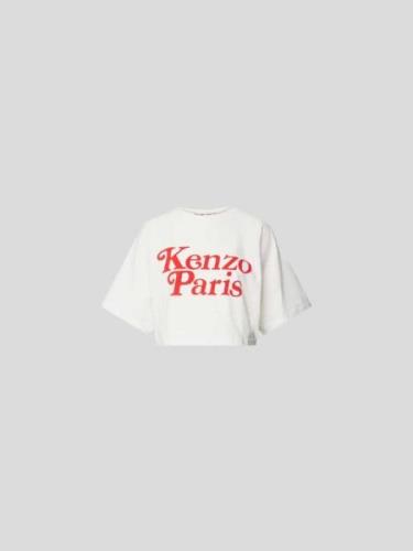Kenzo Cropped T-Shirt mit Label-Print in Offwhite, Größe XS