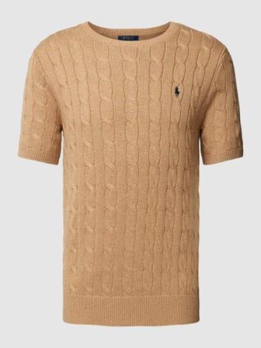 Polo Ralph Lauren Strickshirt mit Zopfmuster in Camel, Größe S