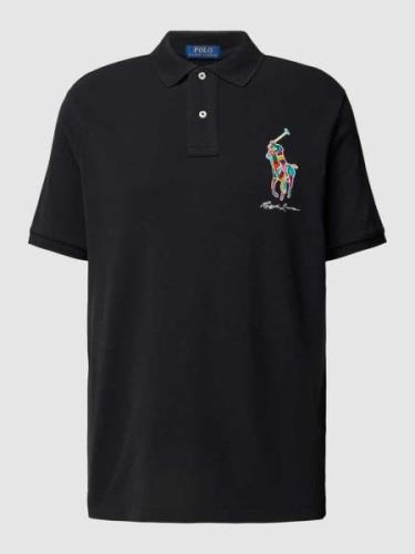Polo Ralph Lauren Classic Fit Poloshirt mit Label-Stitching in Black, ...