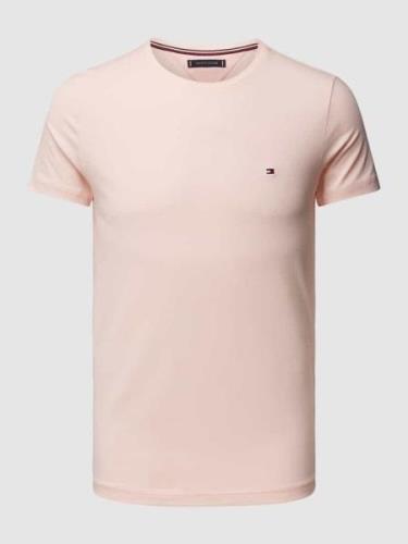 Tommy Hilfiger Slim Fit T-Shirt mit Logo-Stitching in Pink, Größe M