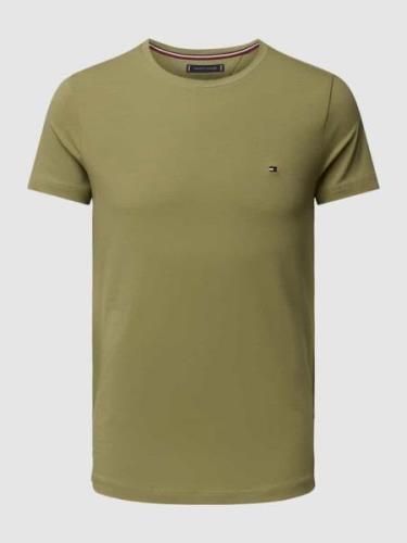 Tommy Hilfiger Slim Fit T-Shirt mit Logo-Stitching in Oliv, Größe M