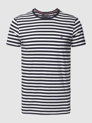 Tommy Hilfiger Slim Fit T-Shirt mit Logo-Stitching in Marine, Größe XL