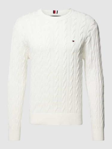 Tommy Hilfiger Strickpullover mit Zopfmuster in Offwhite, Größe M