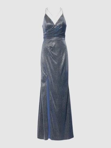 Unique Abendkleid in Maxilänge mit V-Ausschnitt in Bleu, Größe 42