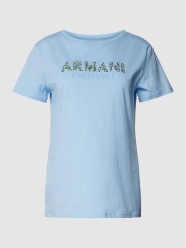 ARMANI EXCHANGE T-Shirt mit Label-Ziersteinbesatz in Hellblau, Größe X...