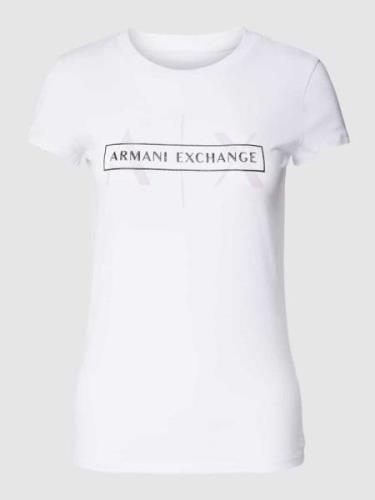 ARMANI EXCHANGE T-Shirt mit Label-Schriftzug in Weiss, Größe XL