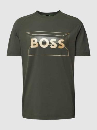 BOSS Green T-Shirt mit Label-Print in Oliv, Größe L