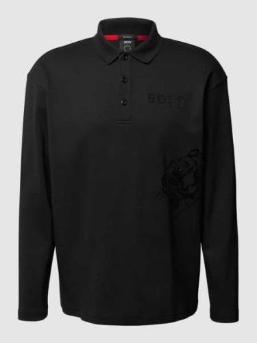 BOSS Green Relaxed Fit Poloshirt mit Motiv-Print in Black, Größe M