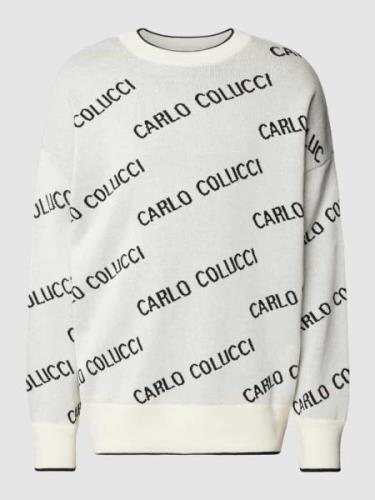 CARLO COLUCCI Strickpullover mit Allover-Label-Print in Weiss, Größe M