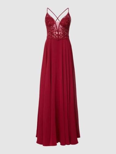 Luxuar Abendkleid mit floraler Spitze in Rot, Größe 44