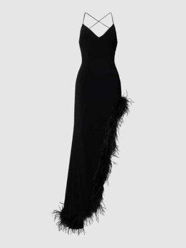 Luxuar Abendkleid mit Federbesatz in Black, Größe 42