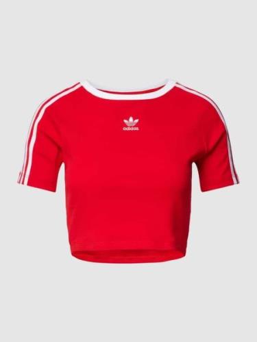 adidas Originals Cropped T-Shirt mit Label-Stitching in Dunkelrot, Grö...