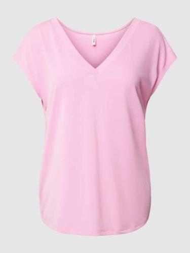 Only T-Shirt mit V-Ausschnitt Modell 'FREE' in Rosa, Größe S