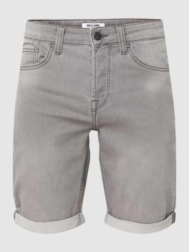 Only & Sons Jeansshorts mit Label-Details in Mittelgrau, Größe S