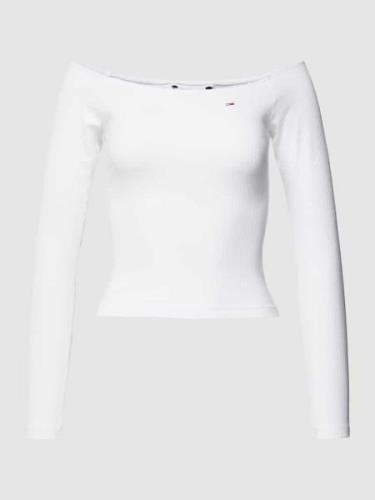 Tommy Jeans Schulterfreies Longsleeve mit Label-Stitching in Weiss, Gr...